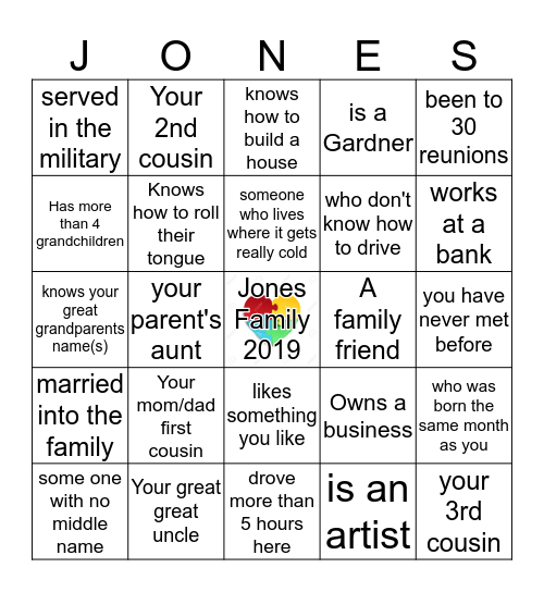 Family Scavenger Hunt Bingo Card