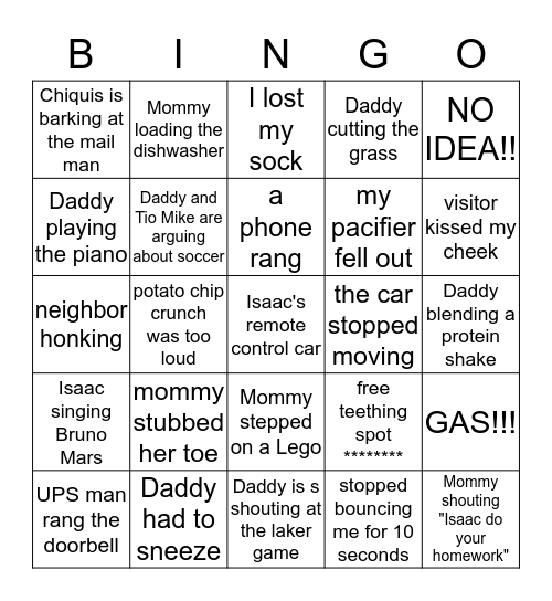 What Woke Baby Up?? Bingo Card