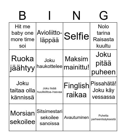 POLTTARISITSIT Bingo Card