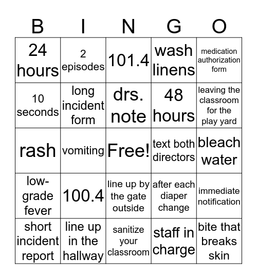 Health & Safety Bingo Card