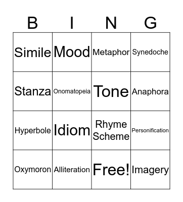 Figurative Language Bingo Card