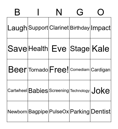 StandUp for Babies Bingo! Bingo Card