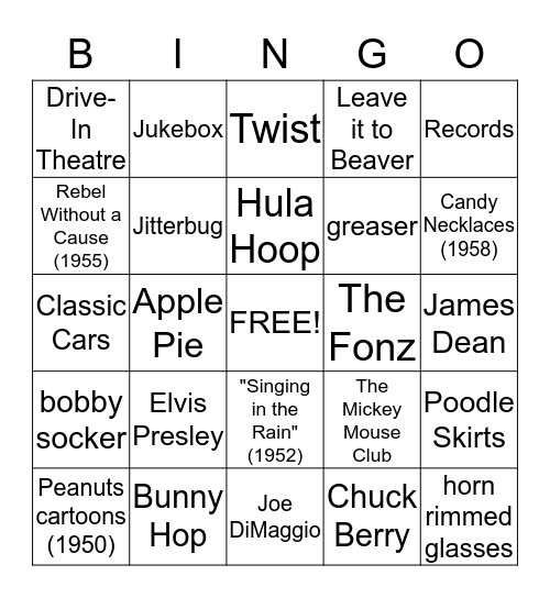 All About the 1950s Bingo Card