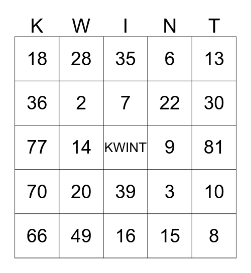Kwint Bingo Card