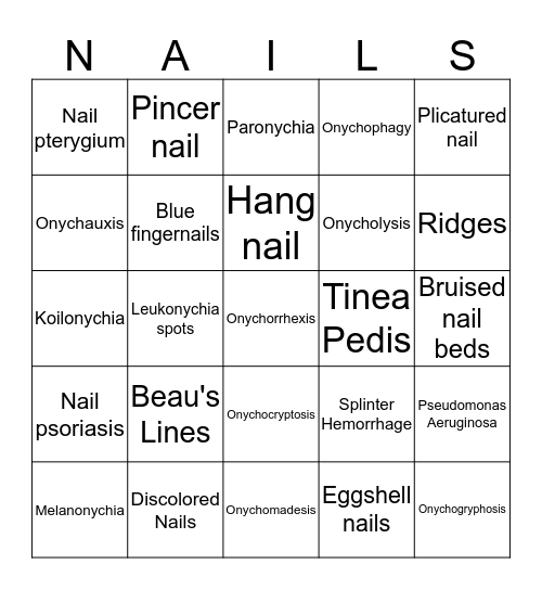 Nails Bingo Card