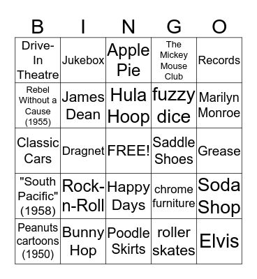 All About the 1950s Bingo Card