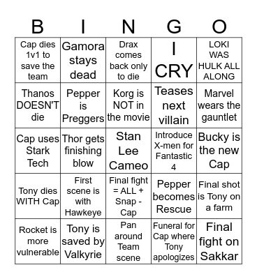 Endgame Bingo Card