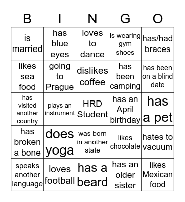 Find Someone Who Bingo Card