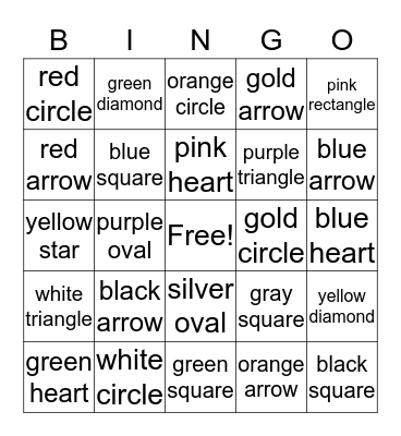 Color and Shape Bingo Card