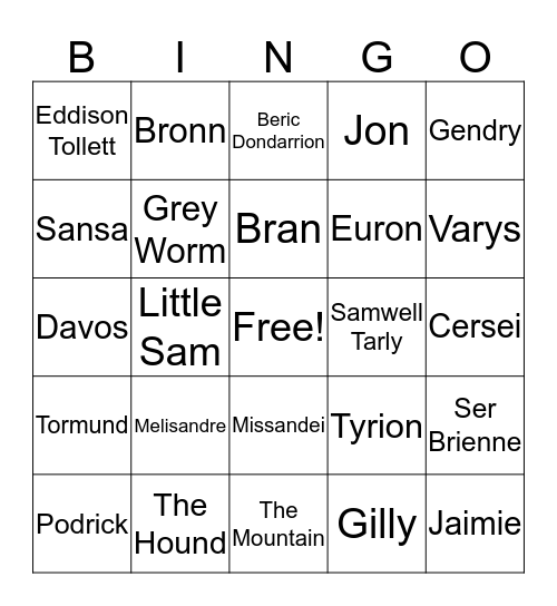 Game of Thrones Death BINGO Card