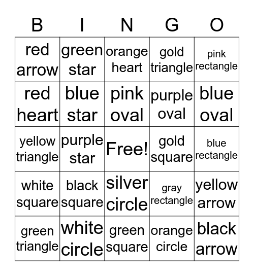Color and Shape Bingo Card