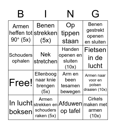 Actieve Bingo Card