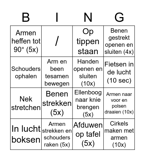 Actieve Bingo Card