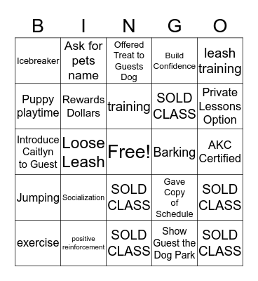 Dog Training Bingo Card
