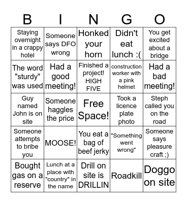 Kamil's Work Trip Bingo! Bingo Card