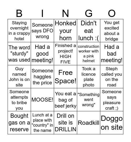 Kamil's Work Trip Bingo! Bingo Card