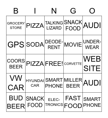 SUPER BOWL AD BINGO Card