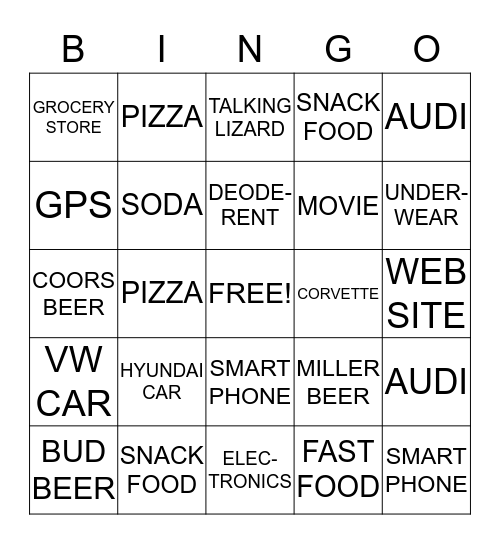 SUPER BOWL AD BINGO Card