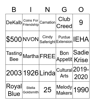 DEKALB CO. EXTENSION HOMEMAKERS Bingo Card