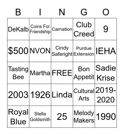 DEKALB CO. EXTENSION HOMEMAKERS Bingo Card
