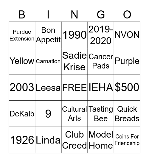 DEKALB CO. EXTENSION HOMEMAKERS Bingo Card