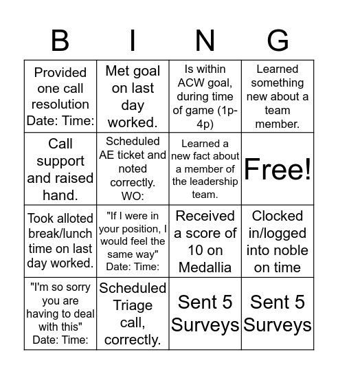 BINGO Card