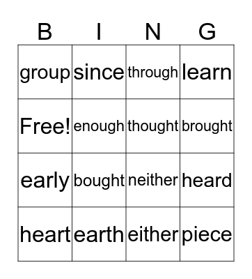 sight words  Bingo Card