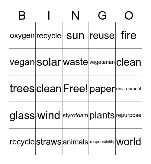Recycling Bingo Card