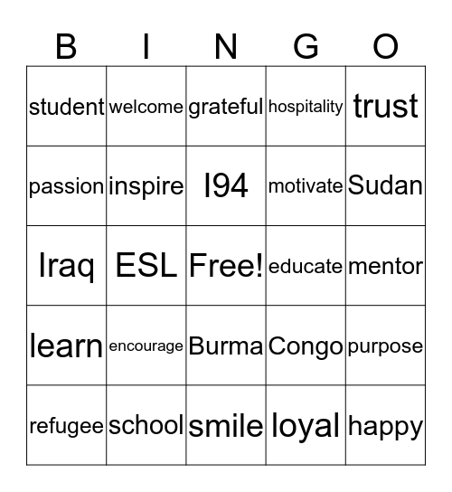 Volunteer Appreciation BINGO Card