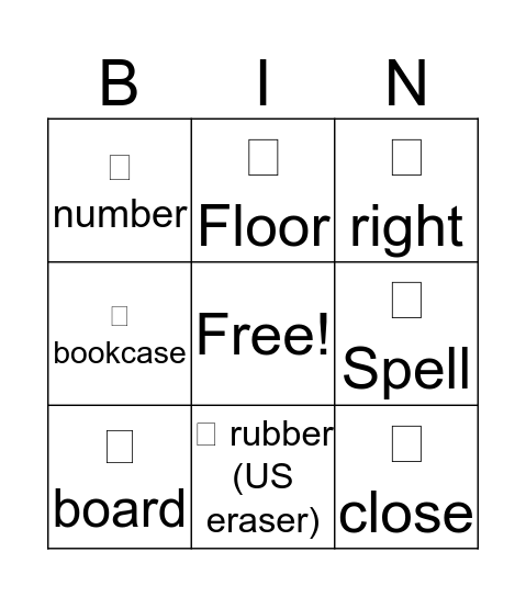 AT SCHOOL Bingo Card