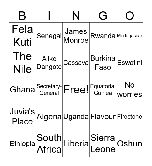 AFRISA Bingo Card