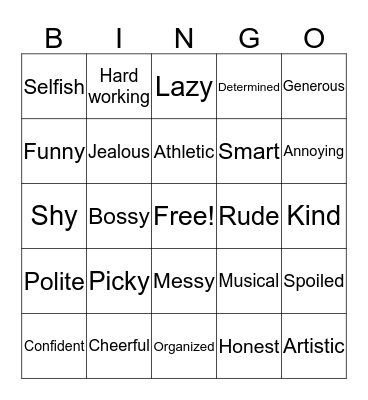 Character Traits! Bingo Card