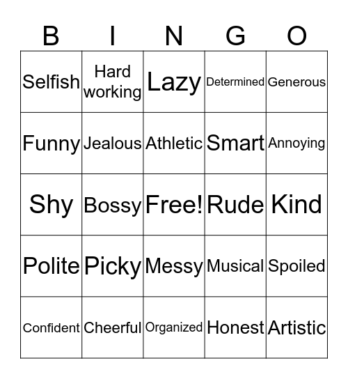 Character Traits! Bingo Card