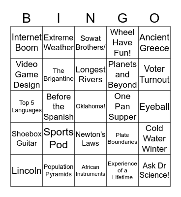 text Features BINGO  Bingo Card