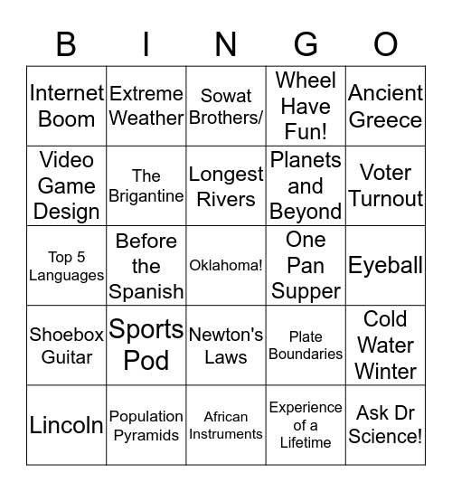text Features BINGO  Bingo Card