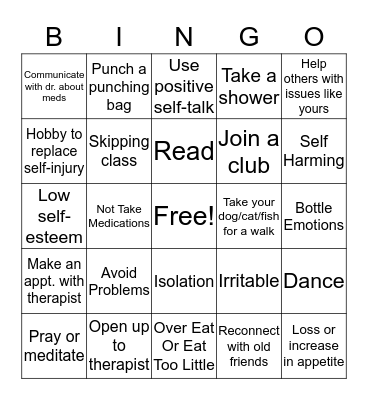 Coping Skills Bingo Card