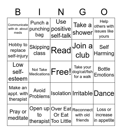 Coping Skills Bingo Card