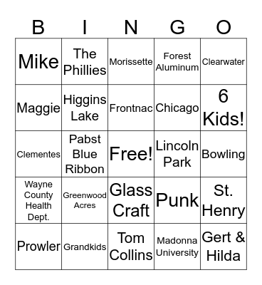 Marie's Birthday Bingo Card