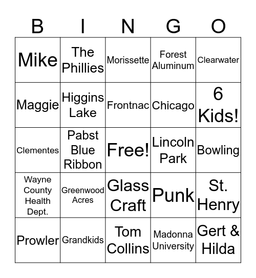 Marie's Birthday Bingo Card
