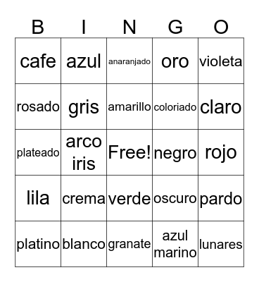 Color Spanish Bingo Card