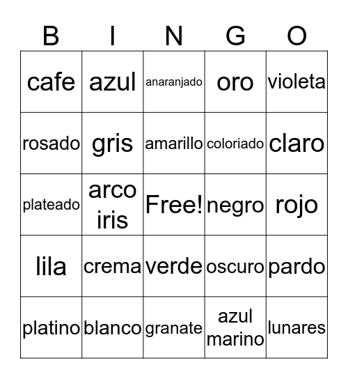 Color Spanish Bingo Card