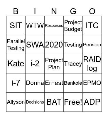 PAS-time Bingo Card