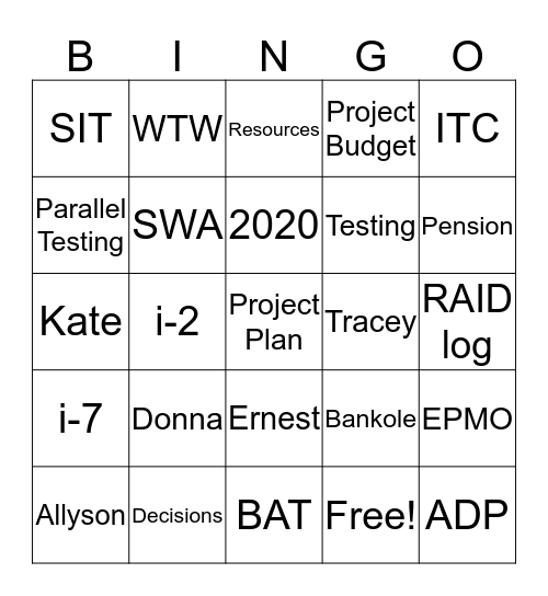 PAS-time Bingo Card