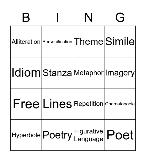 POETRY Bingo Card