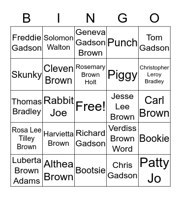 FAMILY REUNION BINGO Card