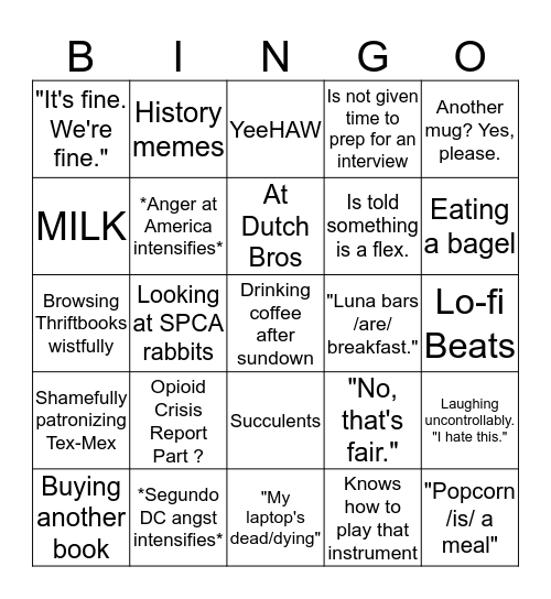 Katie's Bingo Card Bingo Card