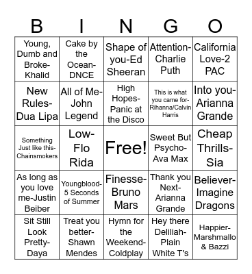 JJ13 Mixed Pop Bingo Card