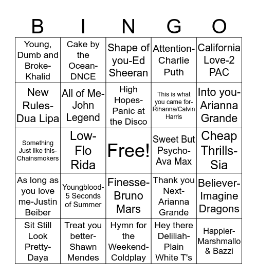 JJ13 Mixed Pop Bingo Card