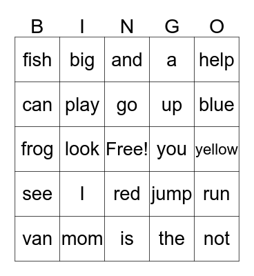 Chases sight words Bingo Card