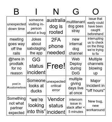 DoG Bingo Card